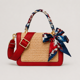 Vamtron Straw Woven Crossbody Shoulder Bag with Scarf Handle